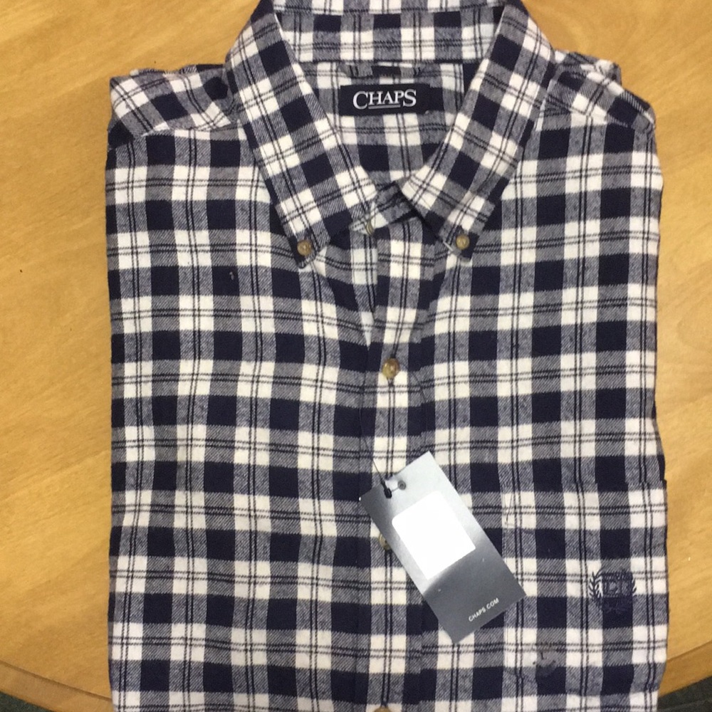 Navy blue and white cotton flannel shirt